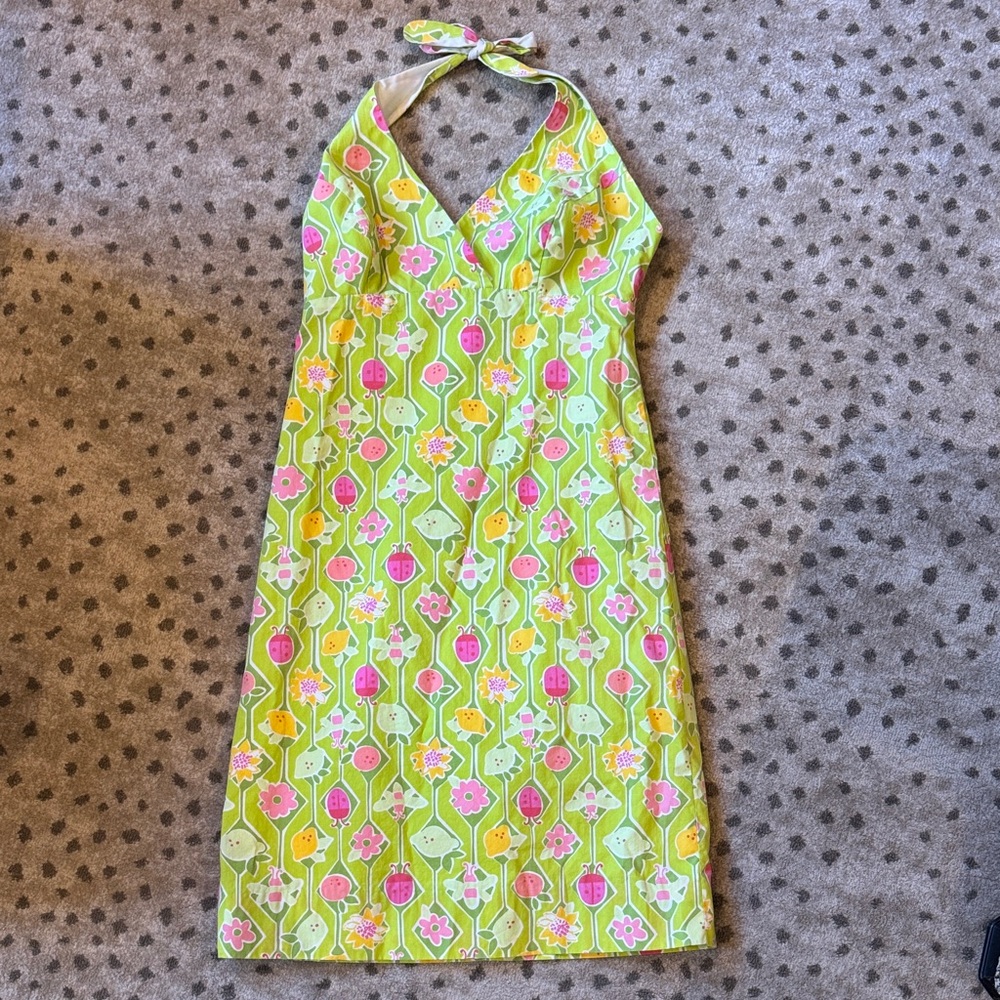 Lilly Pulitzer Green and Pink Halter Dress